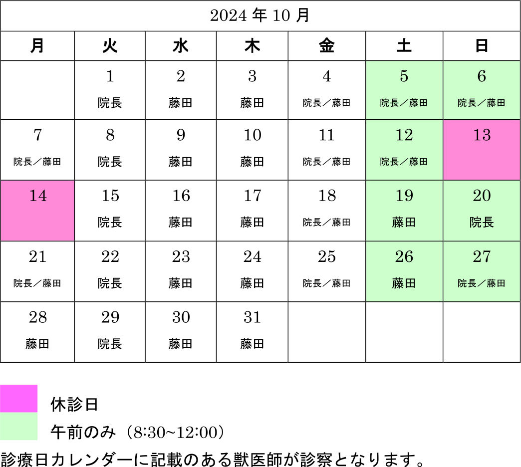 診察日カレンダー