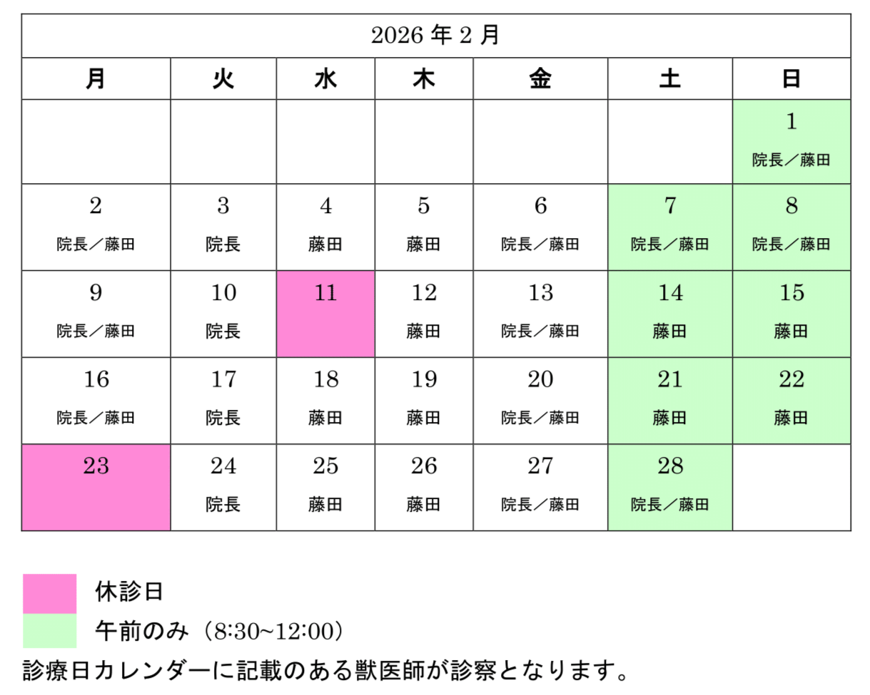 2月診察日カレンダー